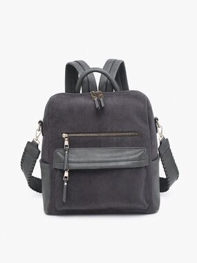 Jen & Co Amelia Corduroy Backpack Dark Grey with Guitar Strap